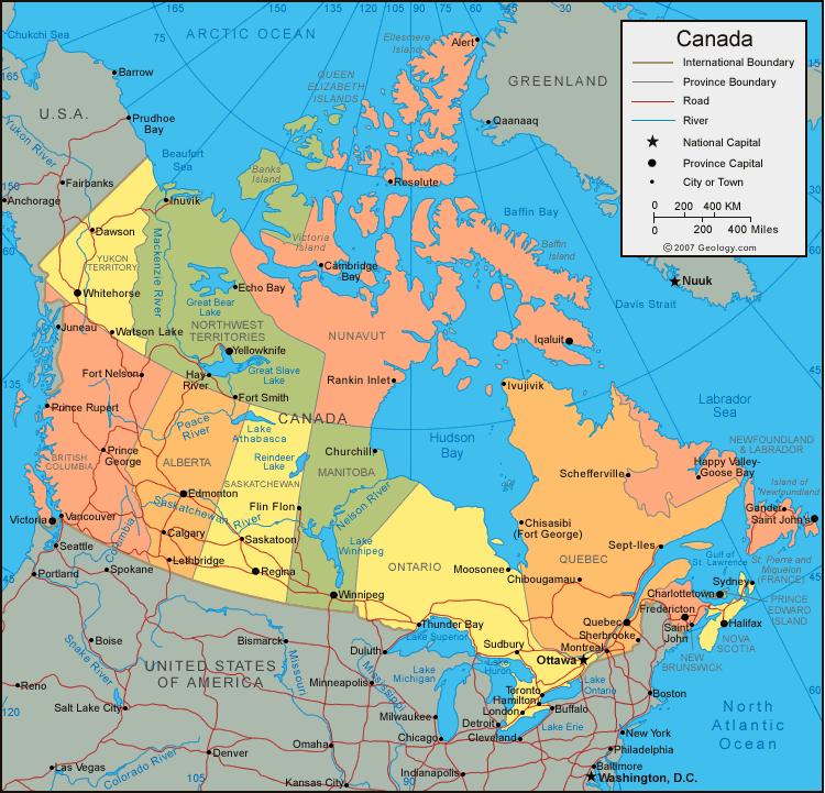 map of the united states and canada